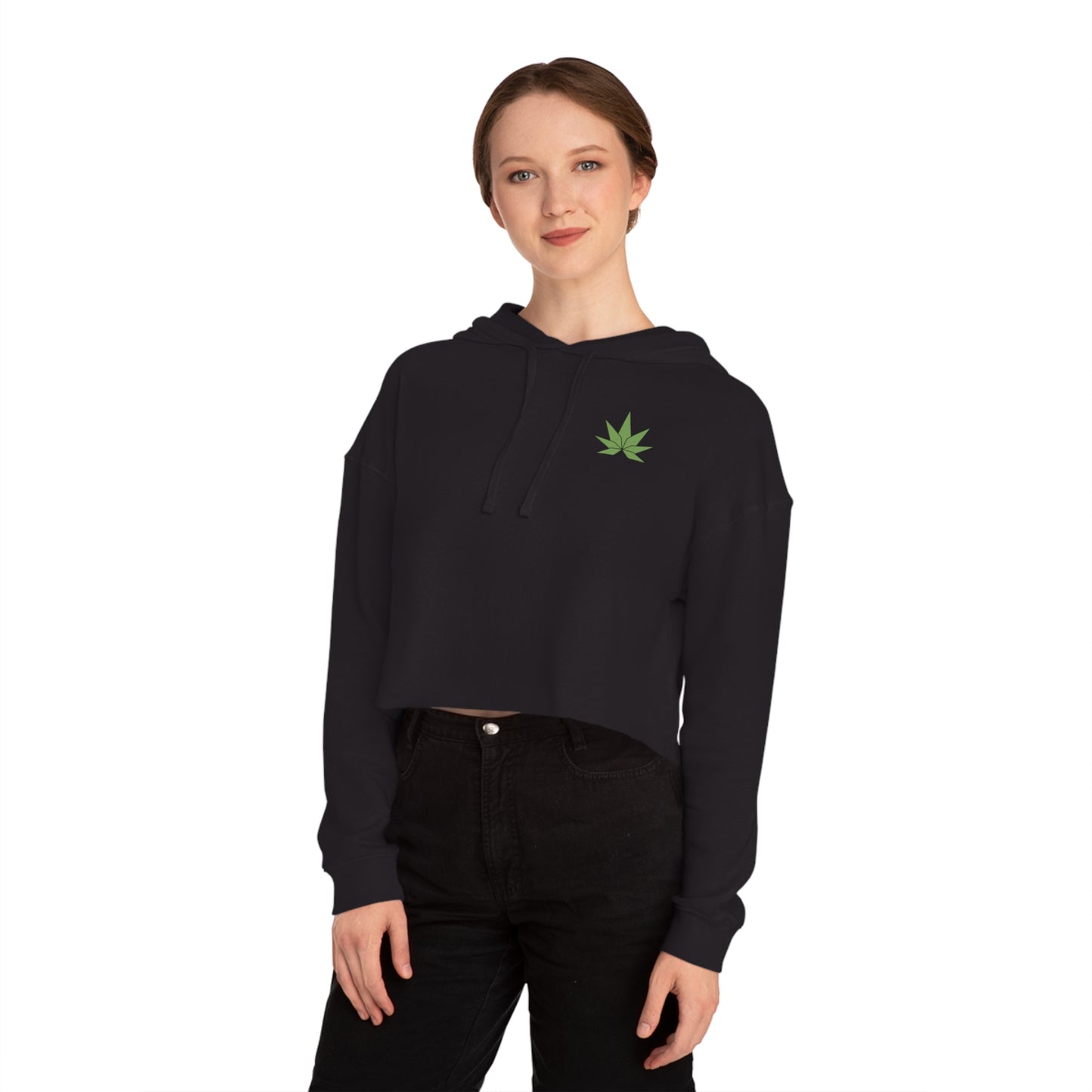Green Leaf Cropped Hooded Sweatshirt