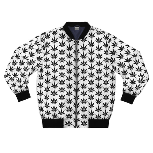 Black And White Cannabis Leaf Bomber Jacket