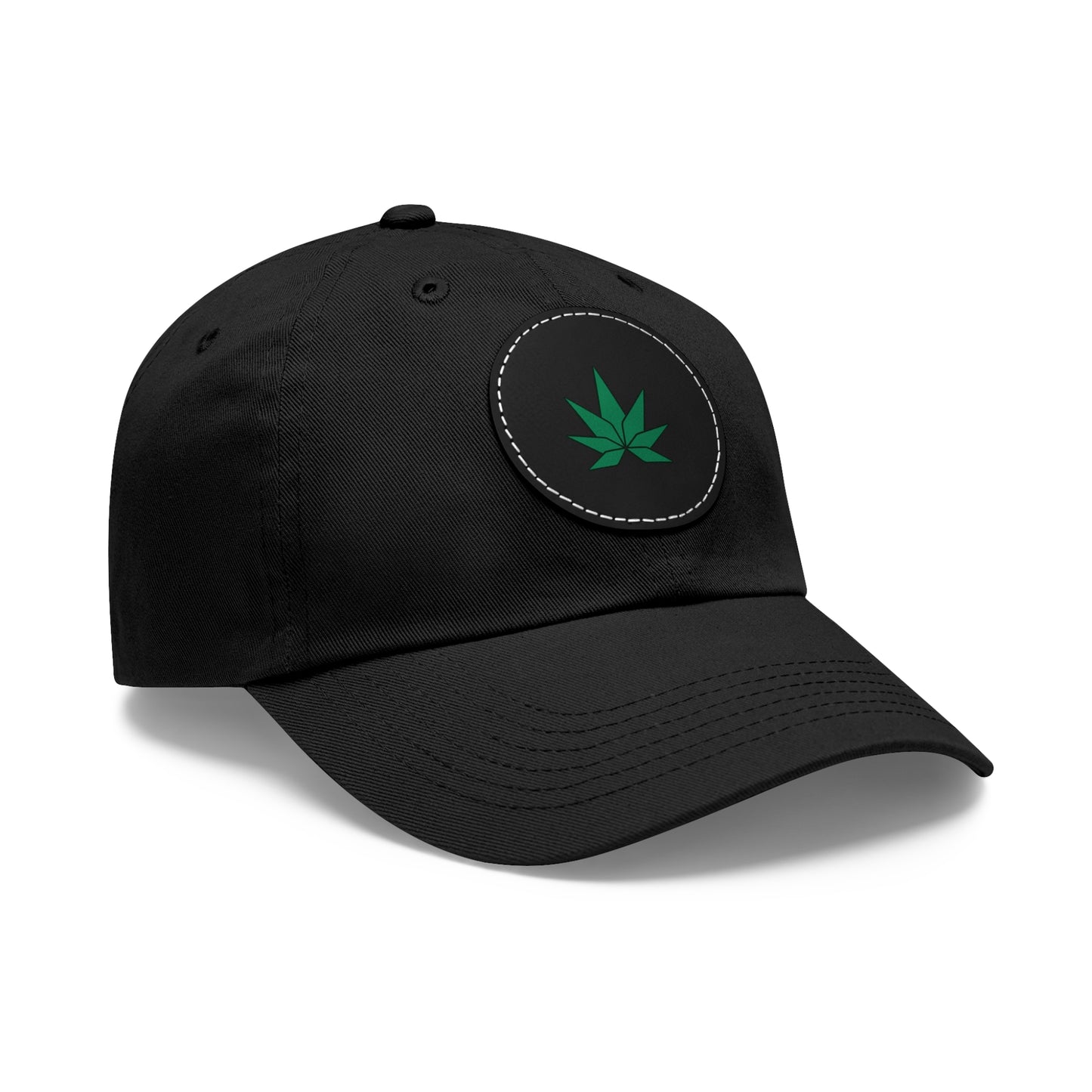 Green Weed Leaf Dad Hat with Leather Patch (Round)