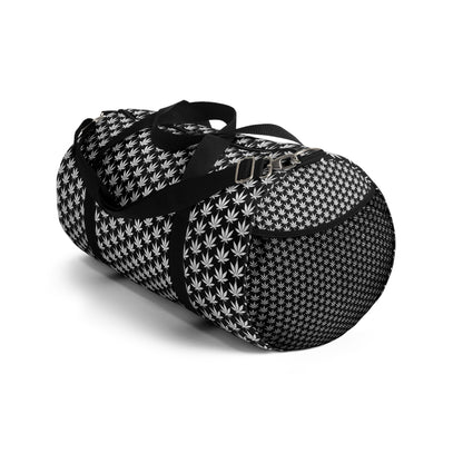 White Cannabis Leaf Black Duffel Bag