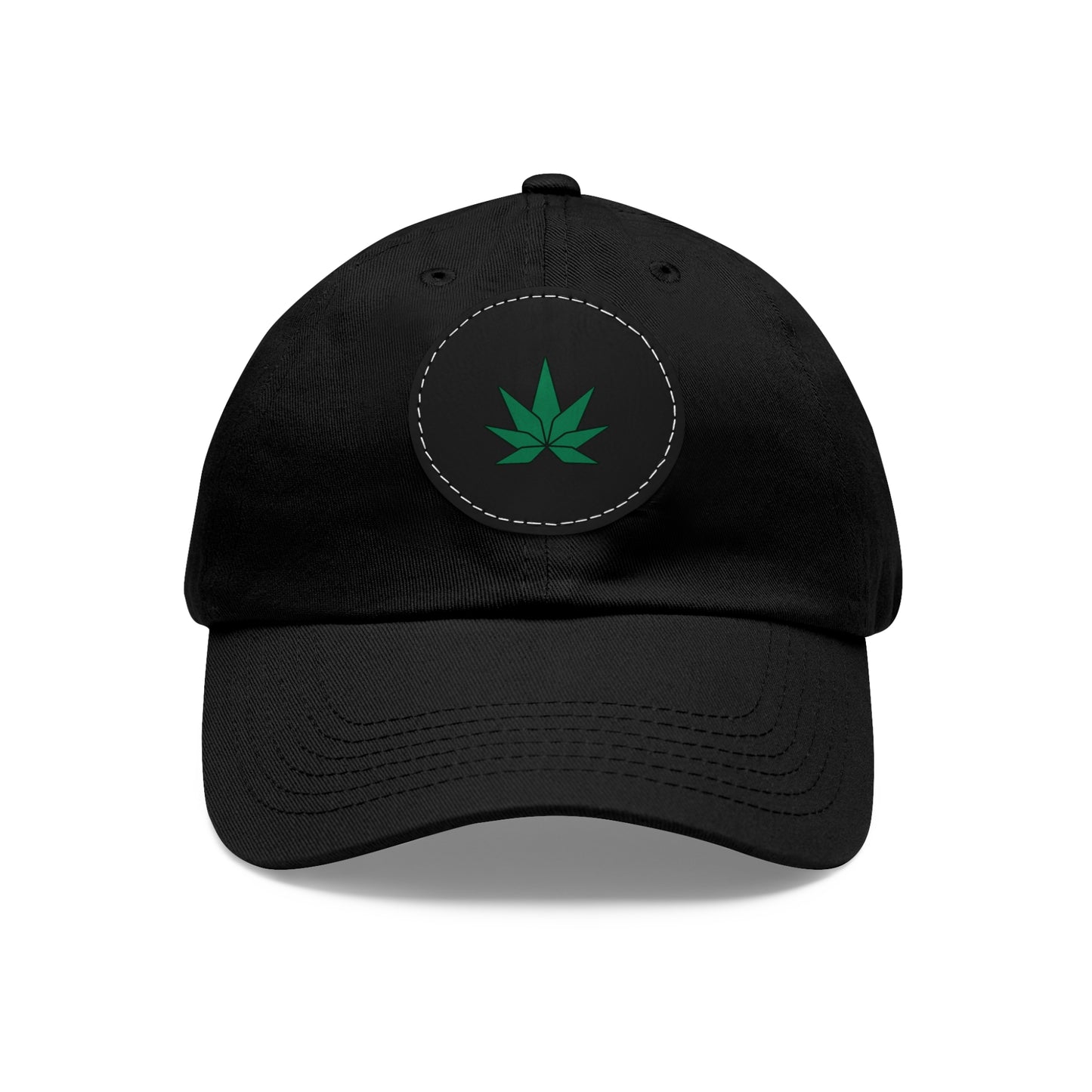 Green Weed Leaf Dad Hat with Leather Patch (Round)