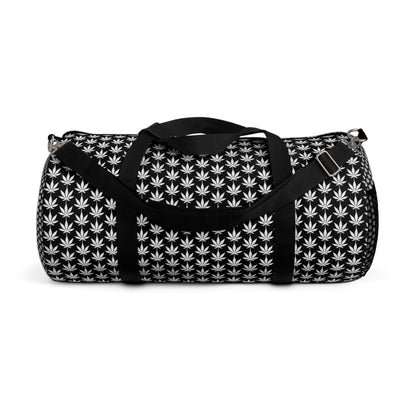 White Cannabis Leaf Black Duffel Bag