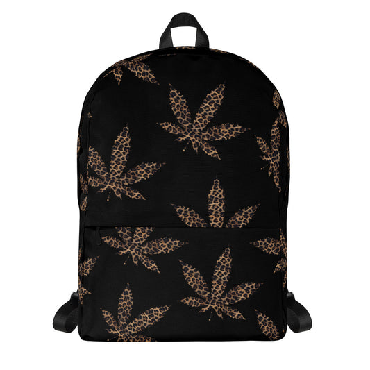 Animal Print Cannabis Leaf Backpack