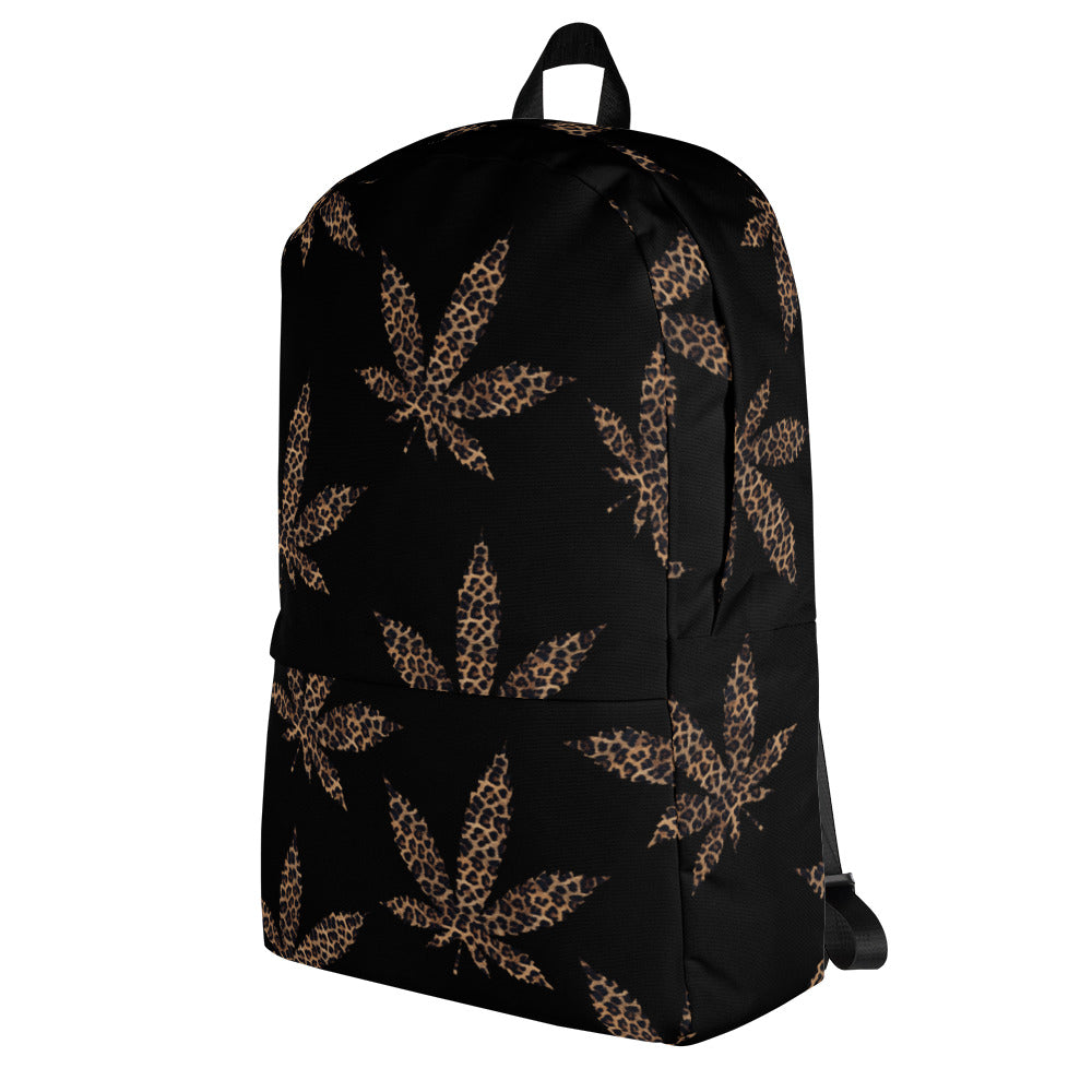 Animal Print Cannabis Leaf Backpack