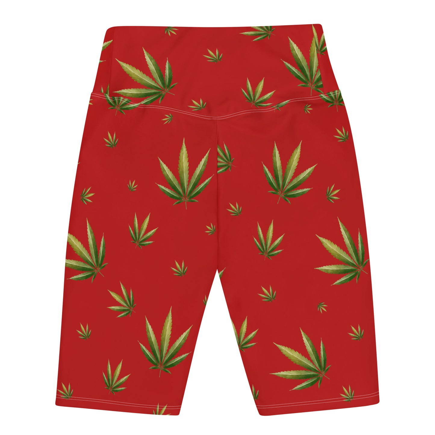 Red Weed Leaf Biker Shorts