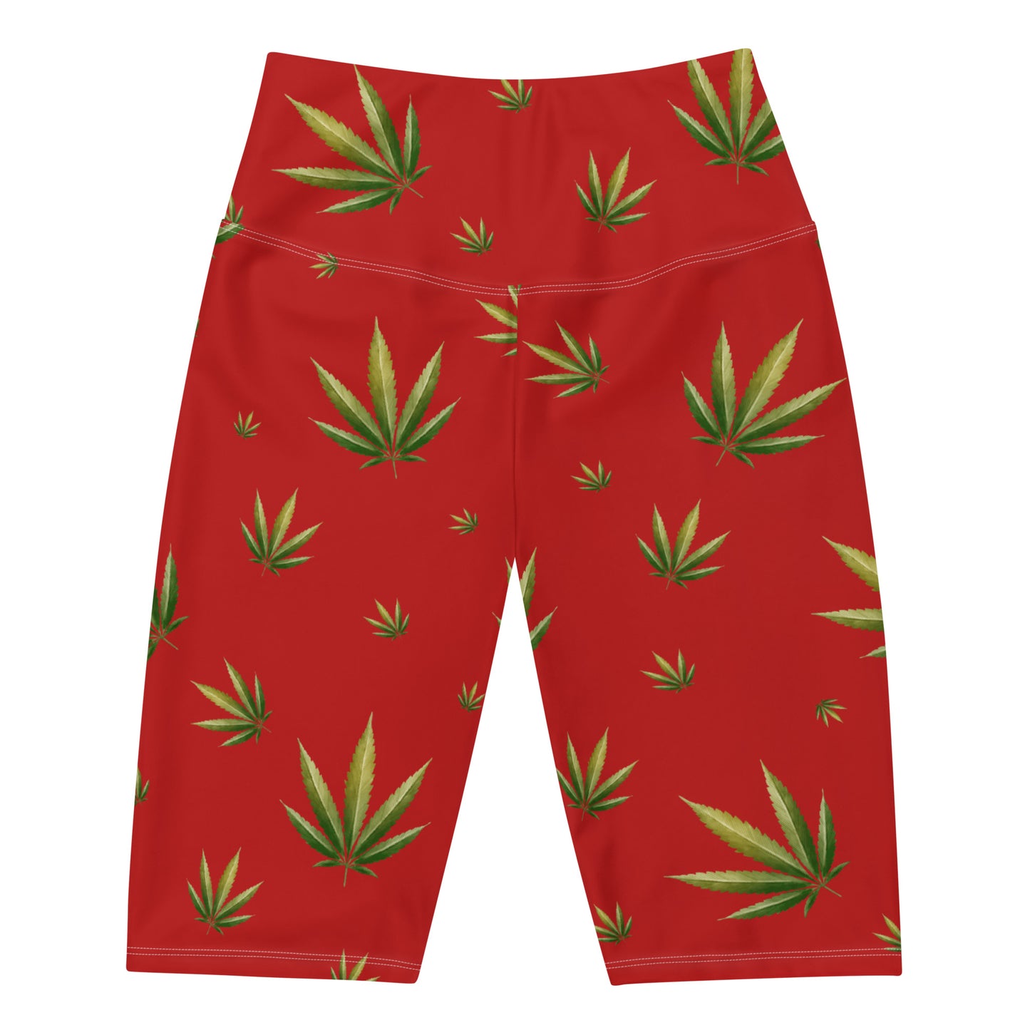 Red Weed Leaf Biker Shorts