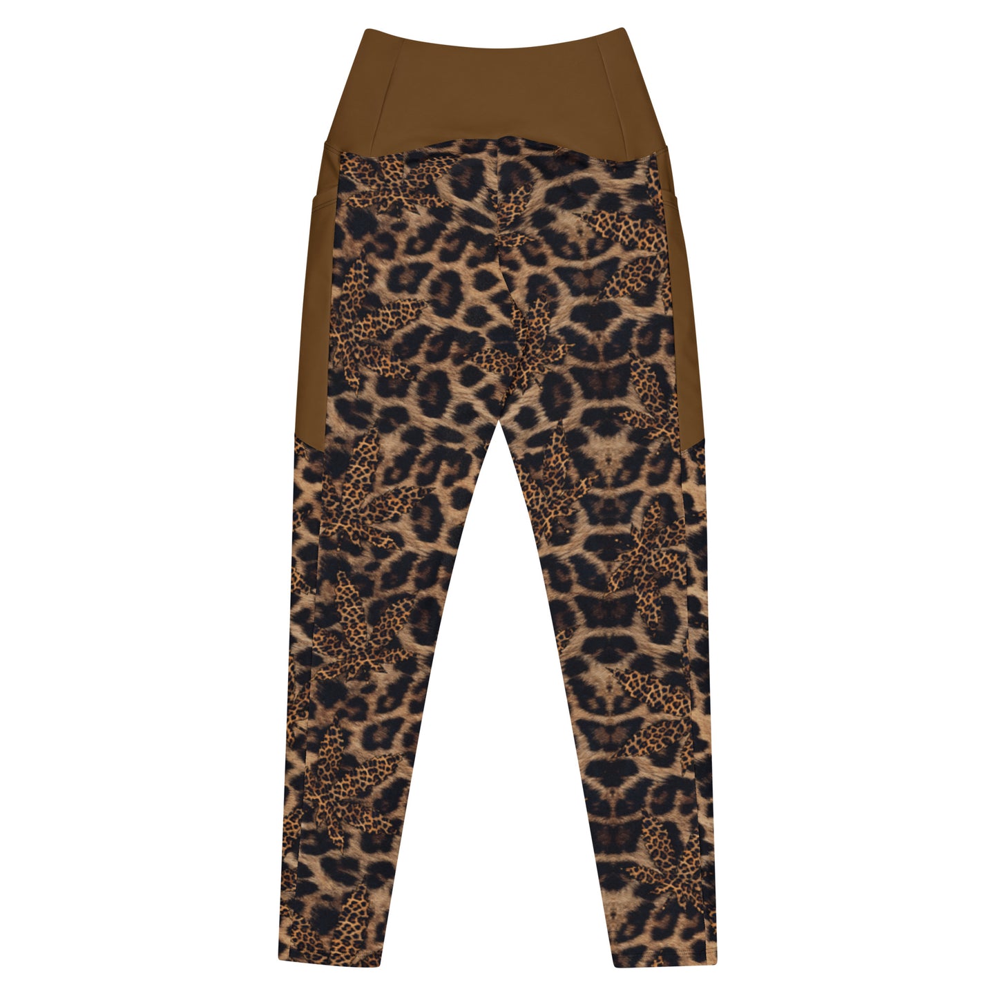 Brown Animal Print Crossover Leggings With Pockets