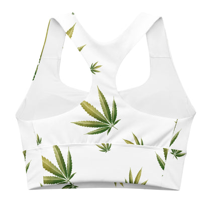 White Real Cannabis Leaf Longline Sports Bra
