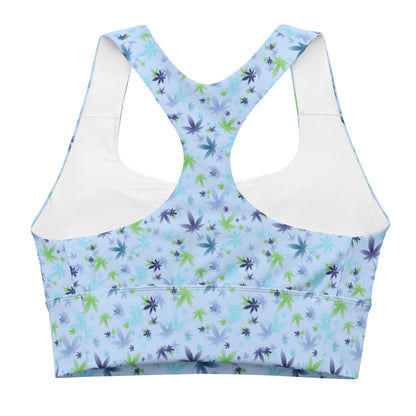Baby Blue Cannabis Leaf Longline Sports Bra