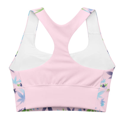 Pink Weed Floral Longline Sports Bra