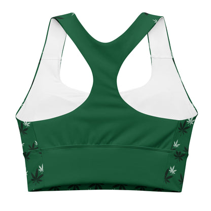 Forest Green Cannabis Leaf Longline Sports Bra