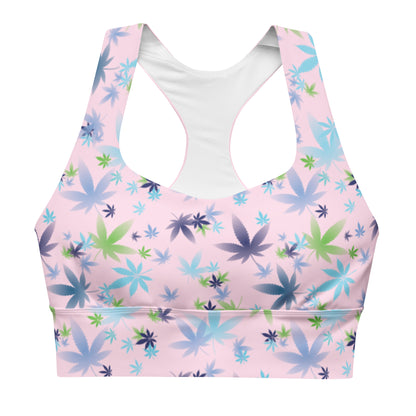 Pink Weed Floral Longline Sports Bra