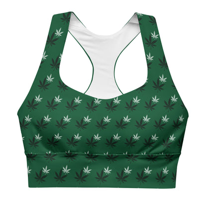 Forest Green Cannabis Leaf Longline Sports Bra