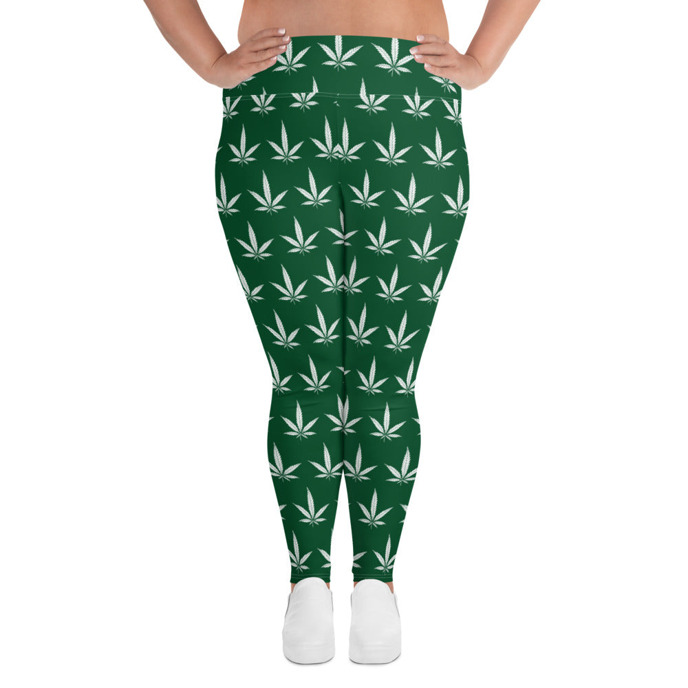 Forest Serenity Plus Size Leggings - White Leaf Pattern