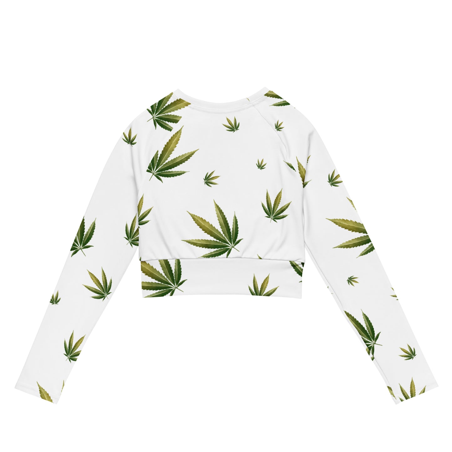 White Cannabis Leaf  Recycled Long Sleeve Crop Top