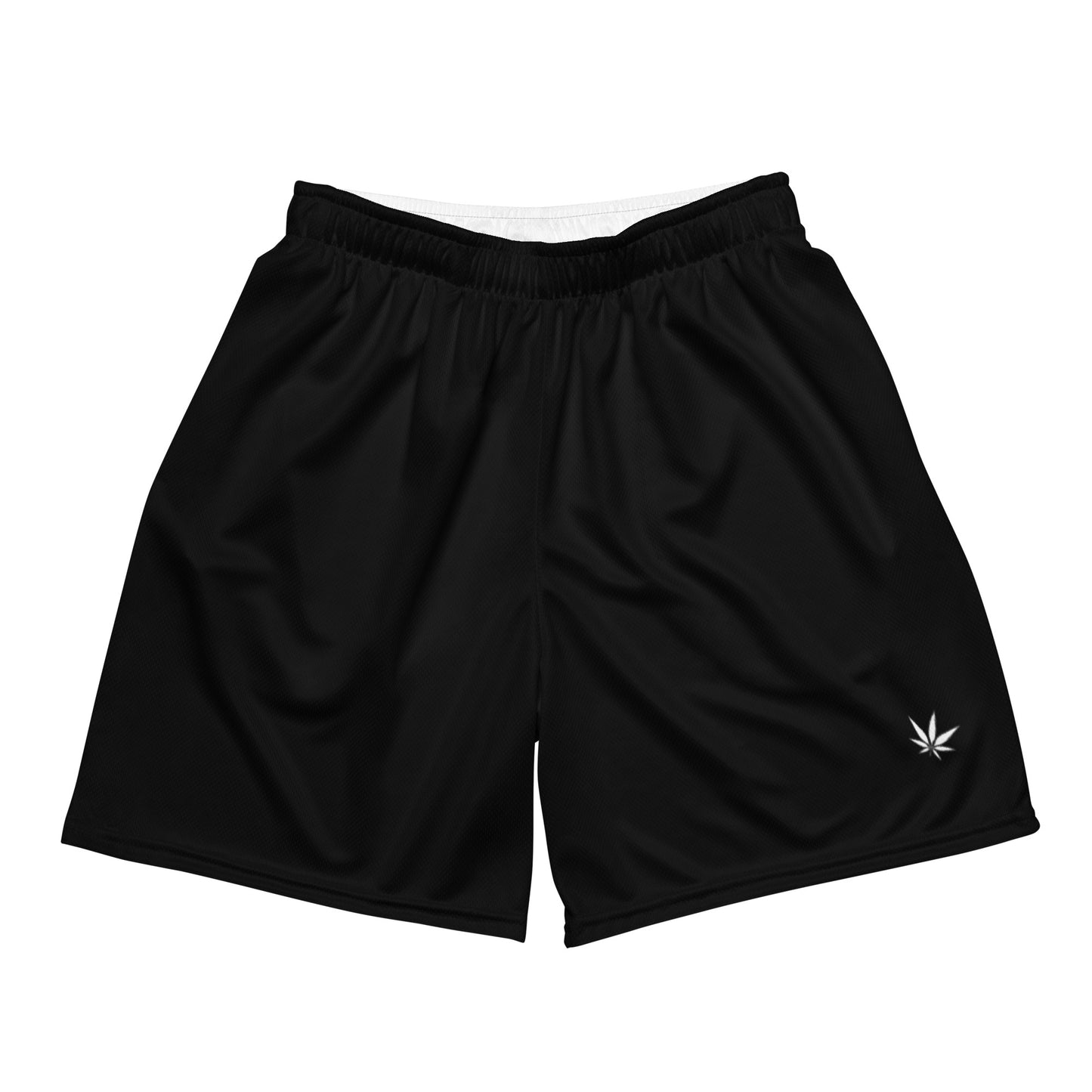 All Black Unisex Mesh Shorts With White Weed Leaf