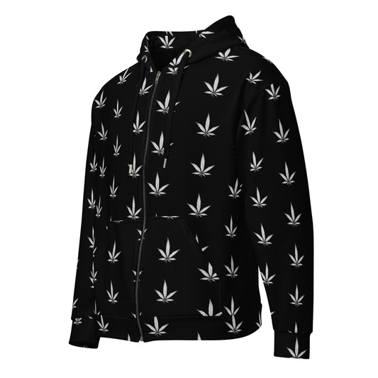 Black And White Cannabis Unisex Zip Hoodie