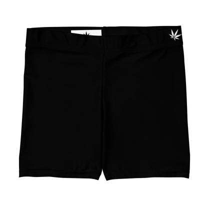 Comfort Black Yoga Shorts with White Weed Leaf