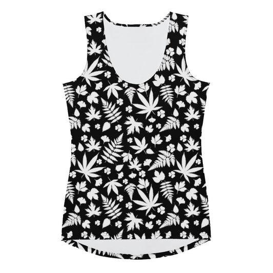 Black And White Weed Leaf Tank Top