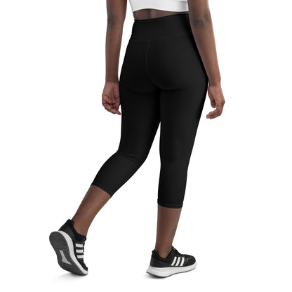 Black Yoga Capri Leggings With White Weed Leaf