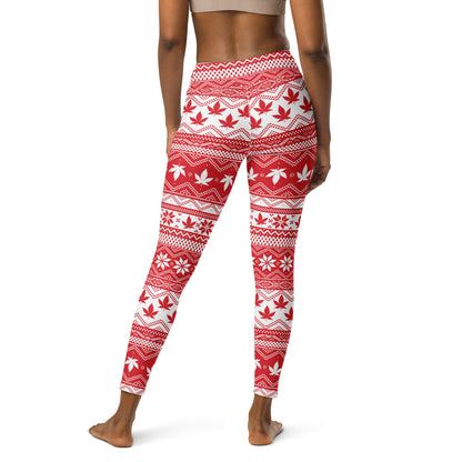 Red And White Christmas Cannabis Yoga Leggings