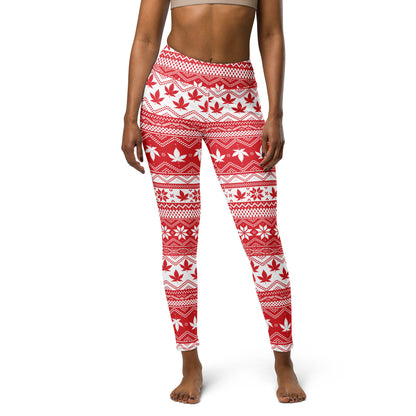 Red And White Christmas Cannabis Yoga Leggings