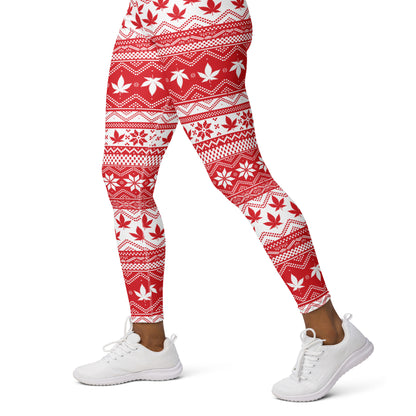 Red And White Christmas Cannabis Yoga Leggings