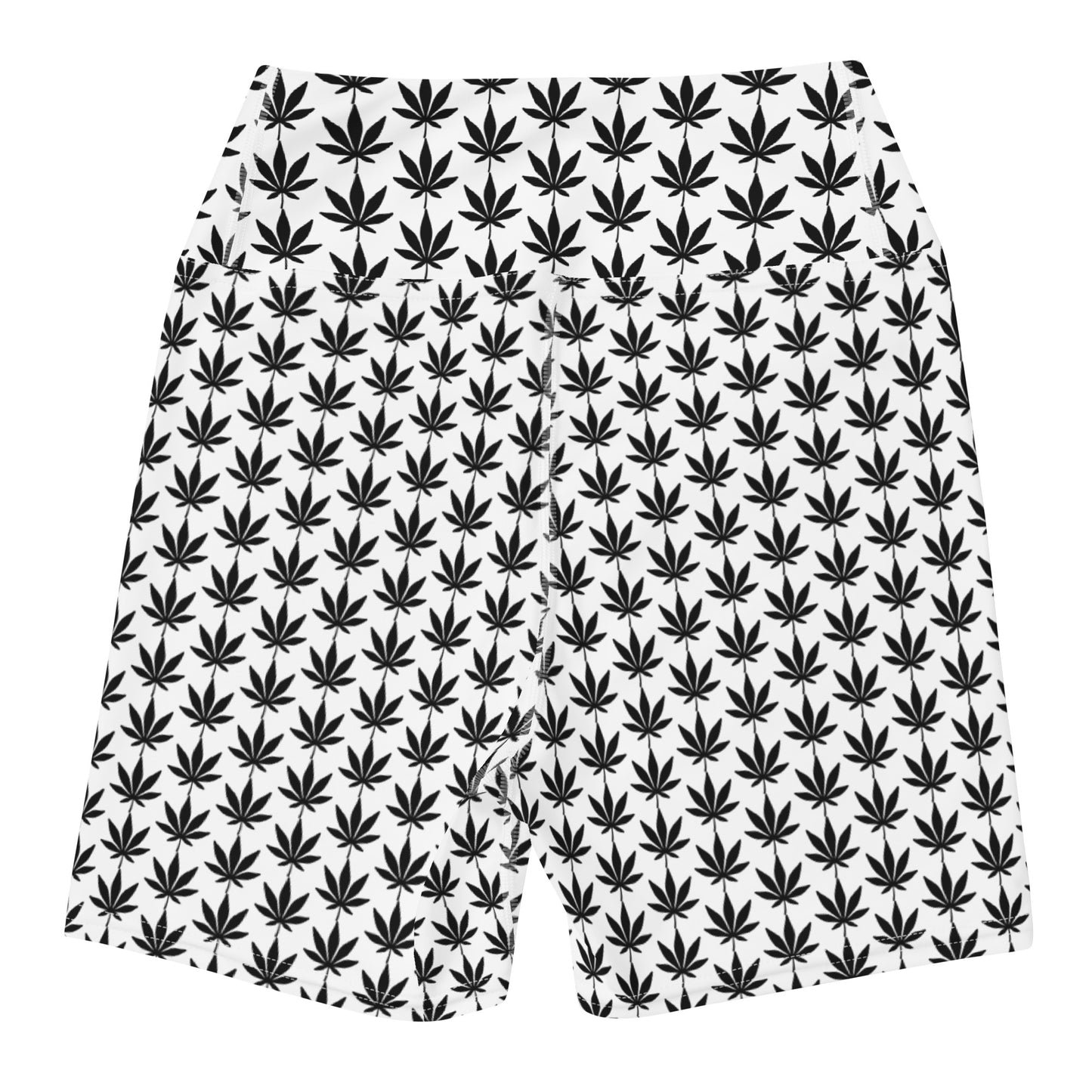 White And Black Cannabis Leaf Yoga Shorts