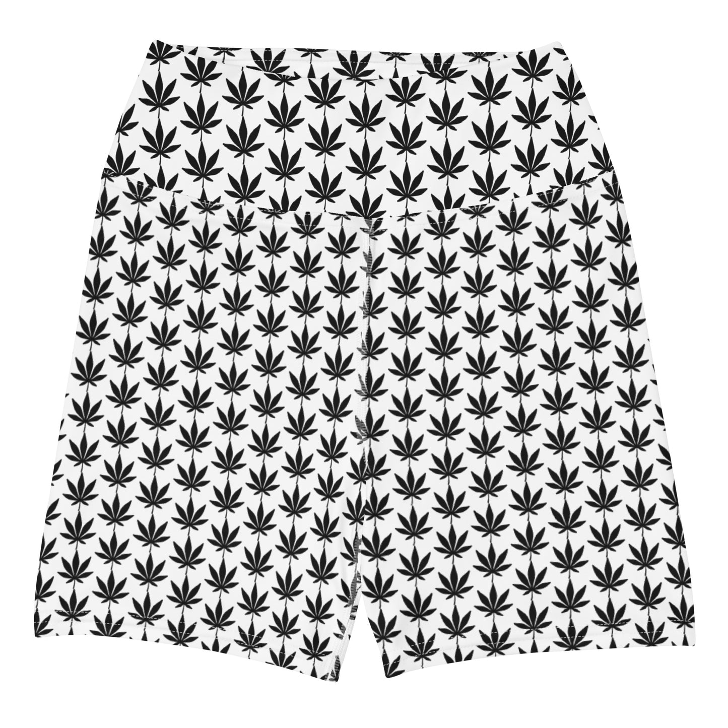White And Black Cannabis Leaf Yoga Shorts