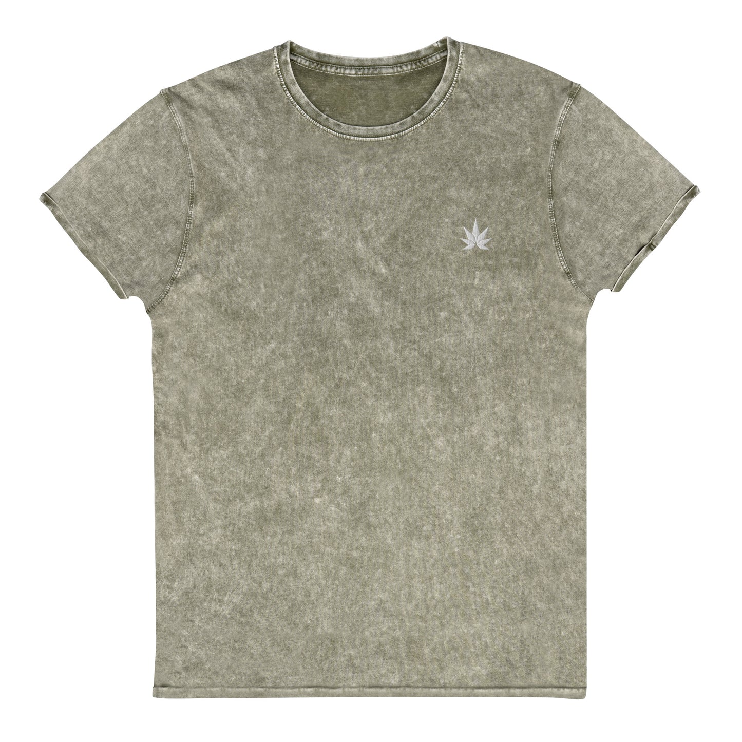 White Cannabis Leaf Denim T-Shirt
