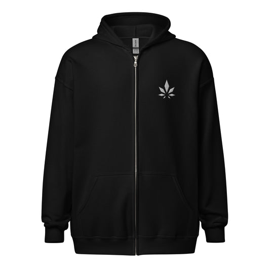 Black And White Cannabis Leaf Unisex Heavy Blend Zip Hoodie