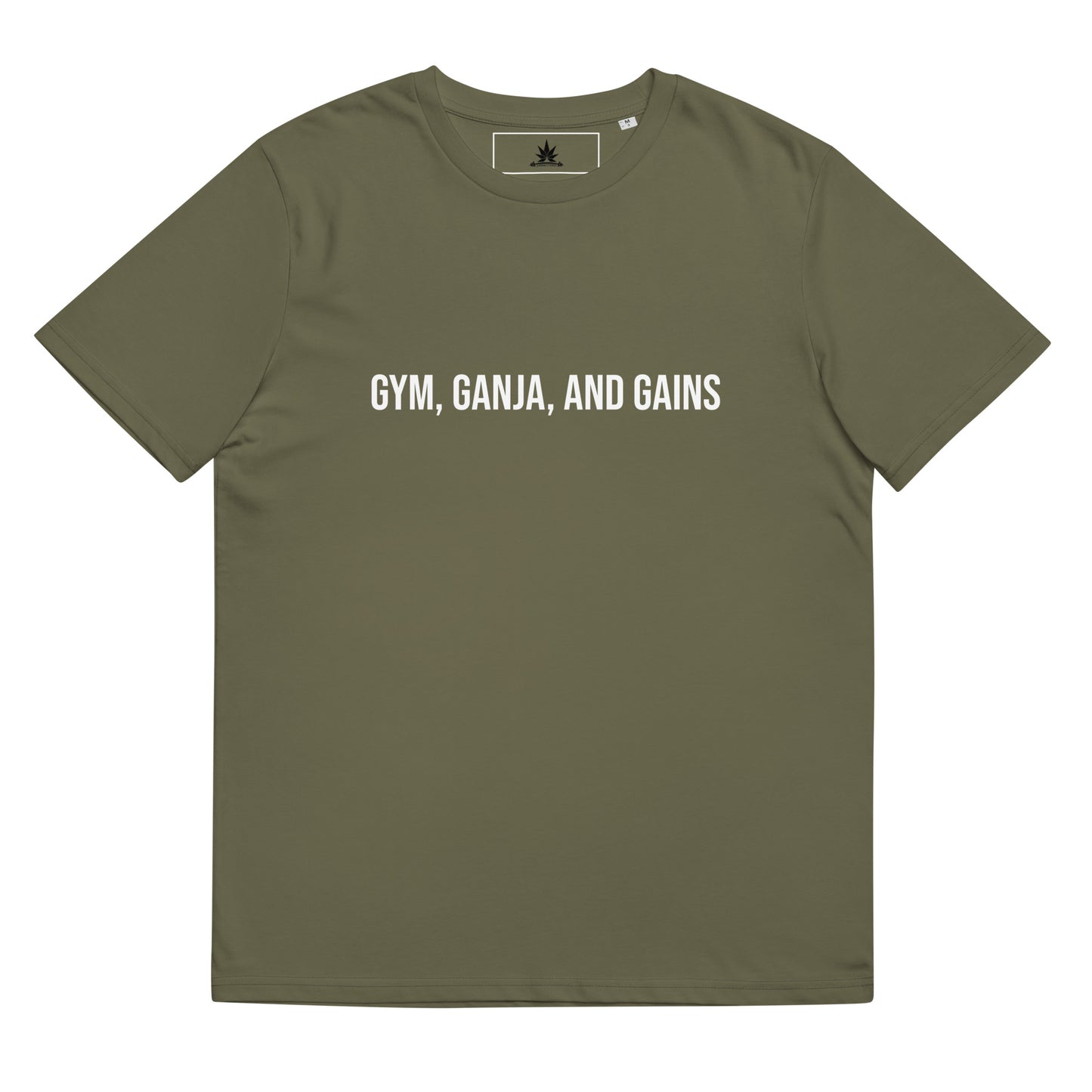 Gym, Ganja und Gains Unisex-T-Shirt aus Bio-Baumwolle