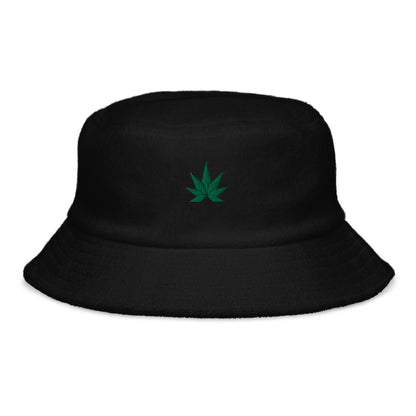Green Cannabis Leaf Terry Cloth Bucket Hat