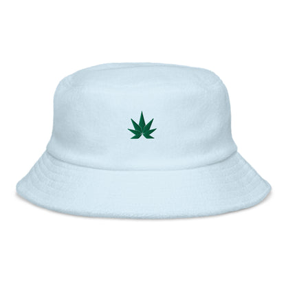 Green Cannabis Leaf Terry Cloth Bucket Hat