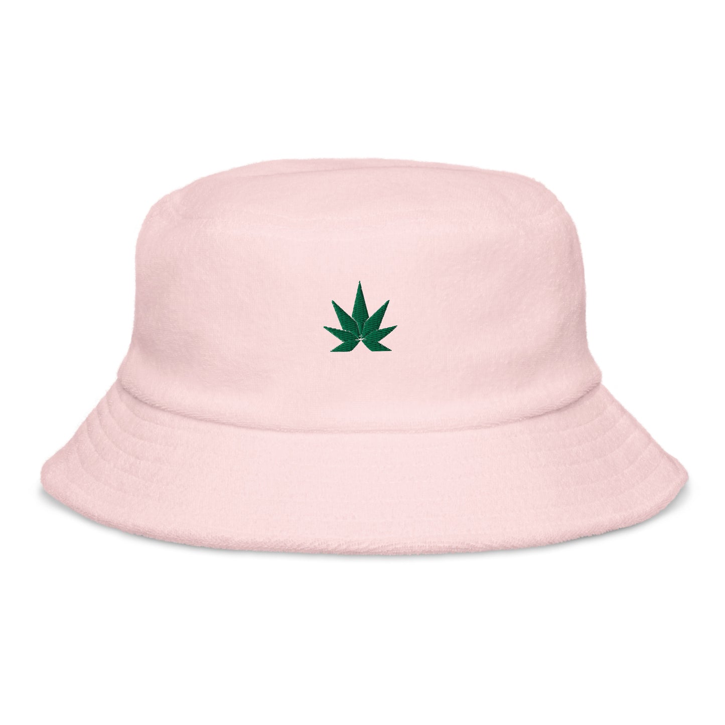 Green Cannabis Leaf Terry Cloth Bucket Hat