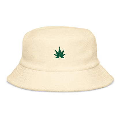 Green Cannabis Leaf Terry Cloth Bucket Hat