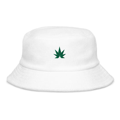 Green Cannabis Leaf Terry Cloth Bucket Hat